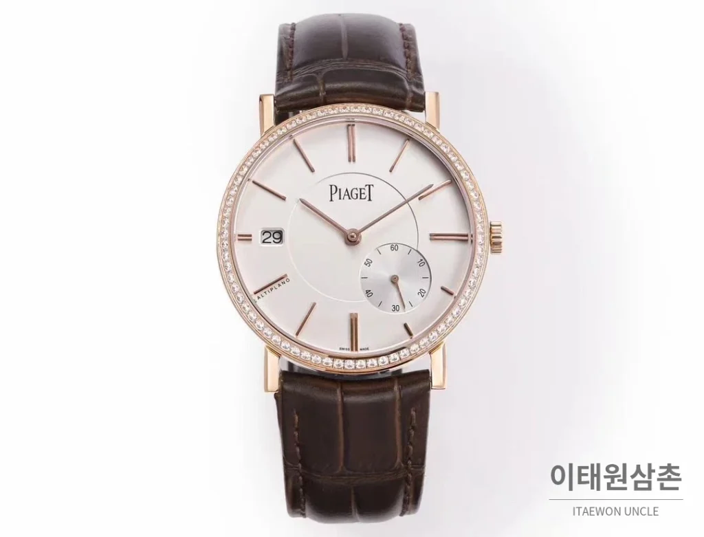 피아제 알티플라노 오리진 울트라씬 오토매틱 40mm 화이트 브라운 가죽 스트랩 (3)