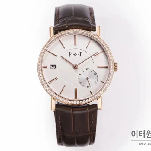 피아제 알티플라노 오리진 울트라씬 오토매틱 40mm 화이트 브라운 가죽 스트랩 (3)