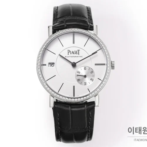 피아제 알티플라노 오리진 울트라씬 오토매틱 40mm 화이트 블랙 가죽 스트랩