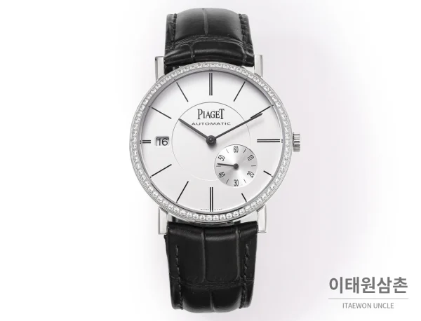 피아제 알티플라노 오리진 울트라씬 오토매틱 40mm 화이트 블랙 가죽 스트랩
