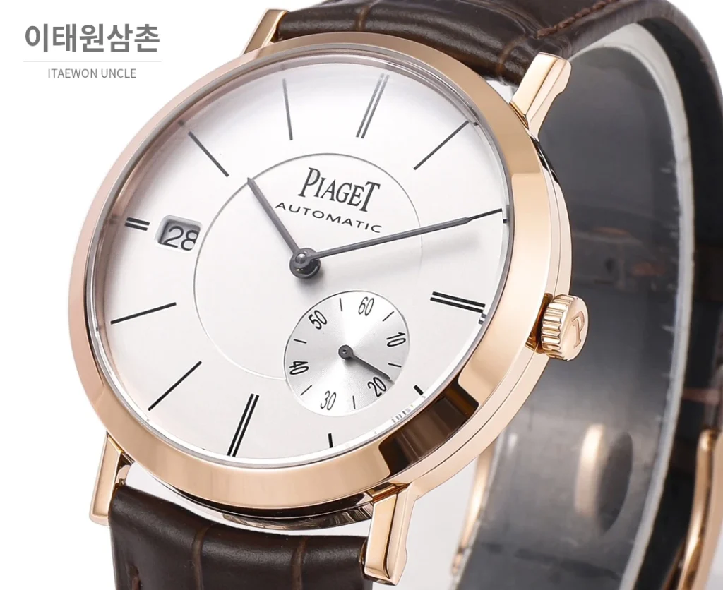 피아제 알티플라노 오리진 울트라씬 오토매틱 40mm 화이트 브라운 가죽 스트랩