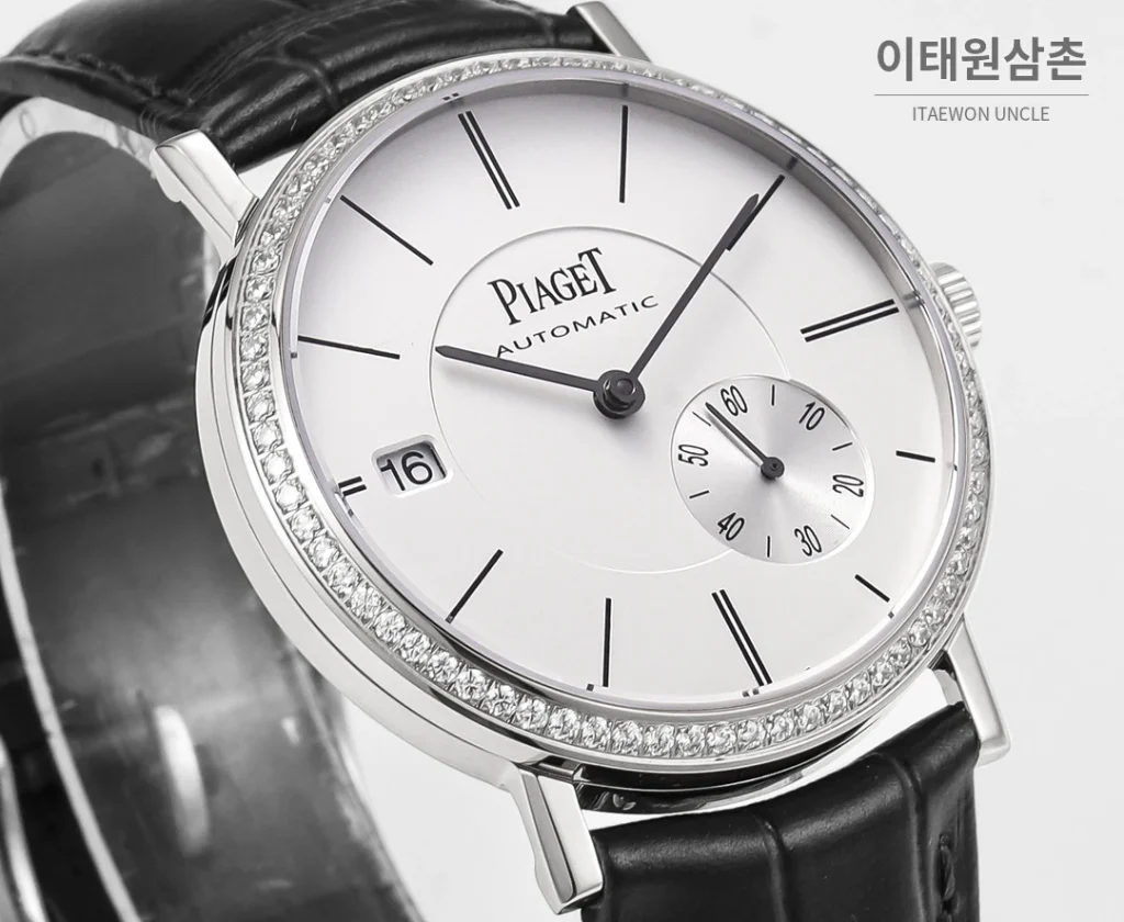 피아제 알티플라노 오리진 울트라씬 오토매틱 40mm 화이트 블랙 가죽 스트랩