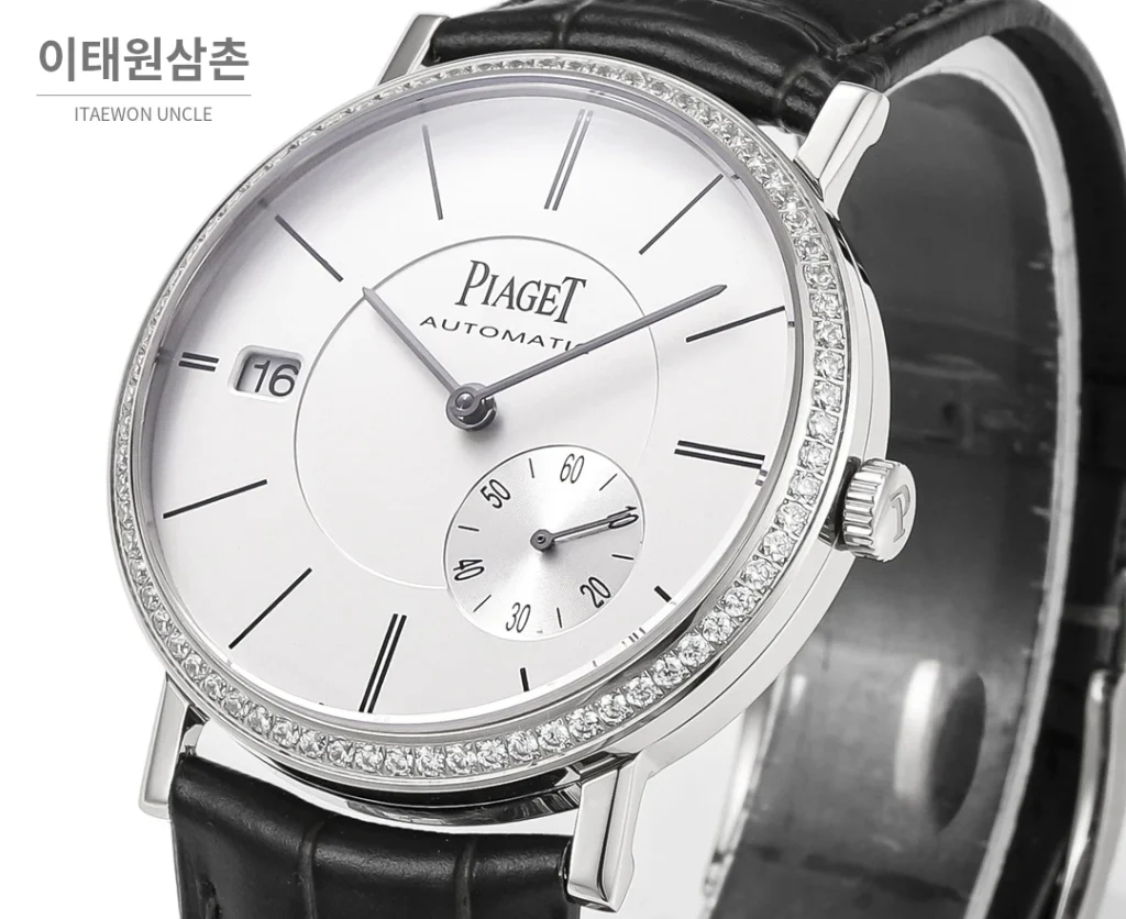 피아제 알티플라노 오리진 울트라씬 오토매틱 40mm 화이트 블랙 가죽 스트랩