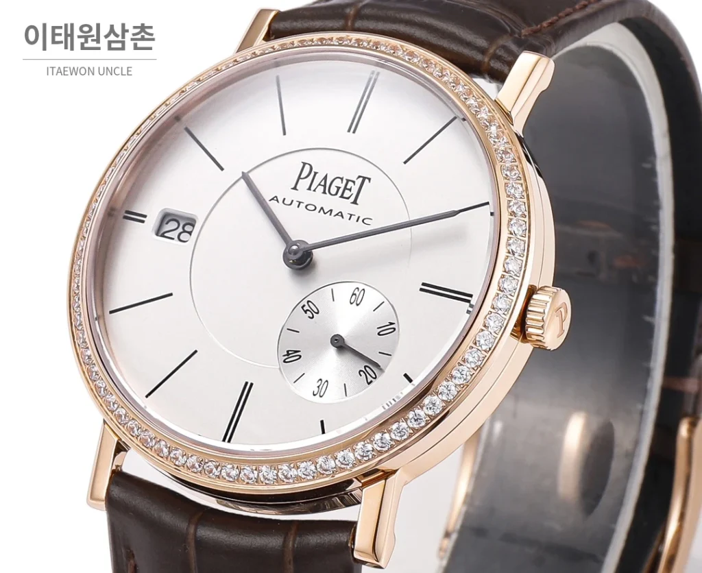 피아제 알티플라노 오리진 울트라씬 오토매틱 40mm 화이트 브라운 가죽 스트랩 (2)
