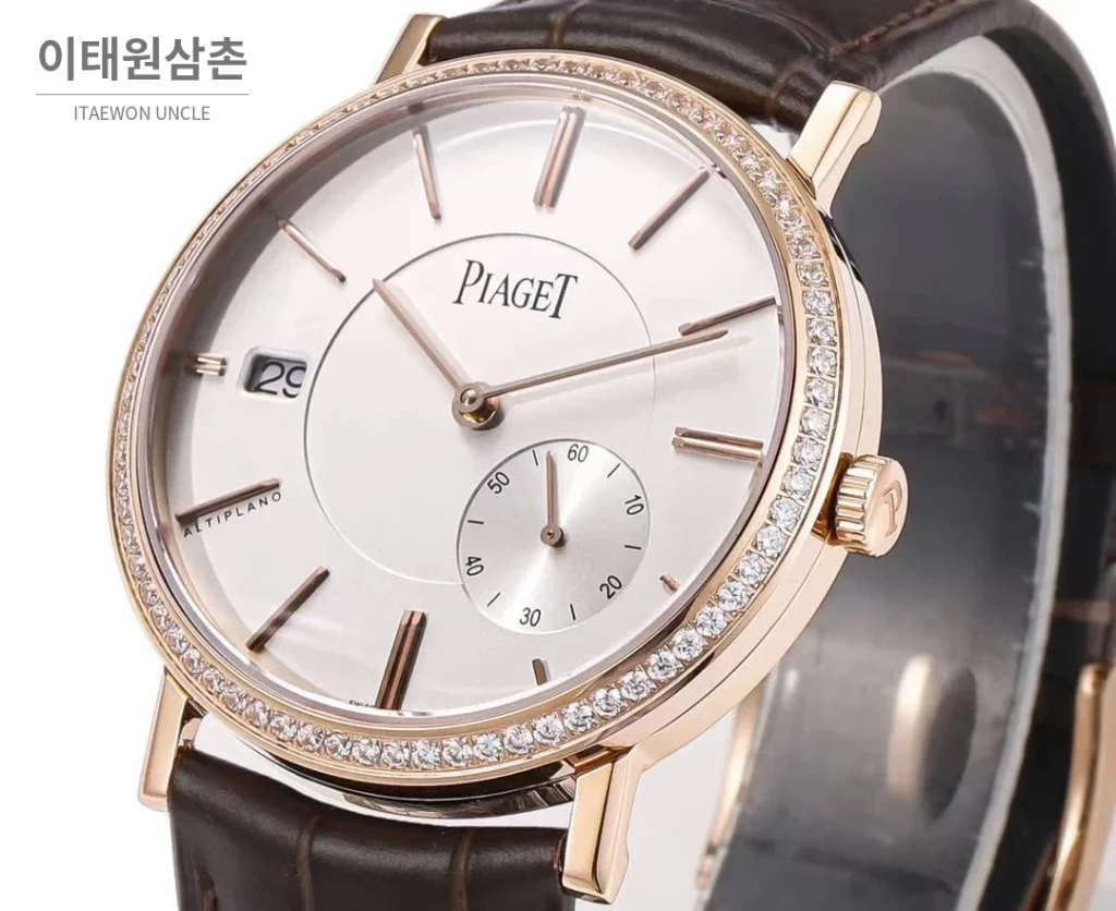 피아제 알티플라노 오리진 울트라씬 오토매틱 40mm 화이트 브라운 가죽 스트랩 (3)