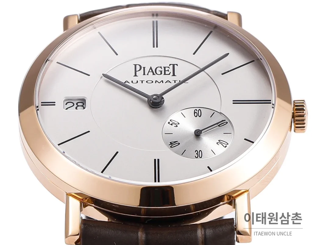 피아제 알티플라노 오리진 울트라씬 오토매틱 40mm 화이트 브라운 가죽 스트랩