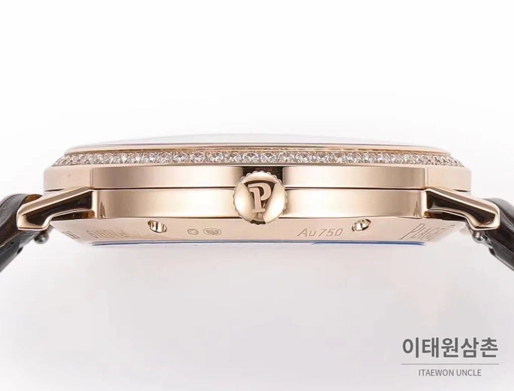 피아제 알티플라노 오리진 울트라씬 오토매틱 40mm 화이트 브라운 가죽 스트랩 (3)