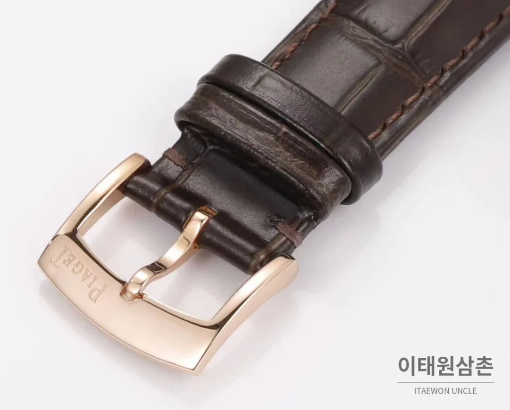 피아제 알티플라노 오리진 울트라씬 오토매틱 40mm 화이트 브라운 가죽 스트랩 (3)