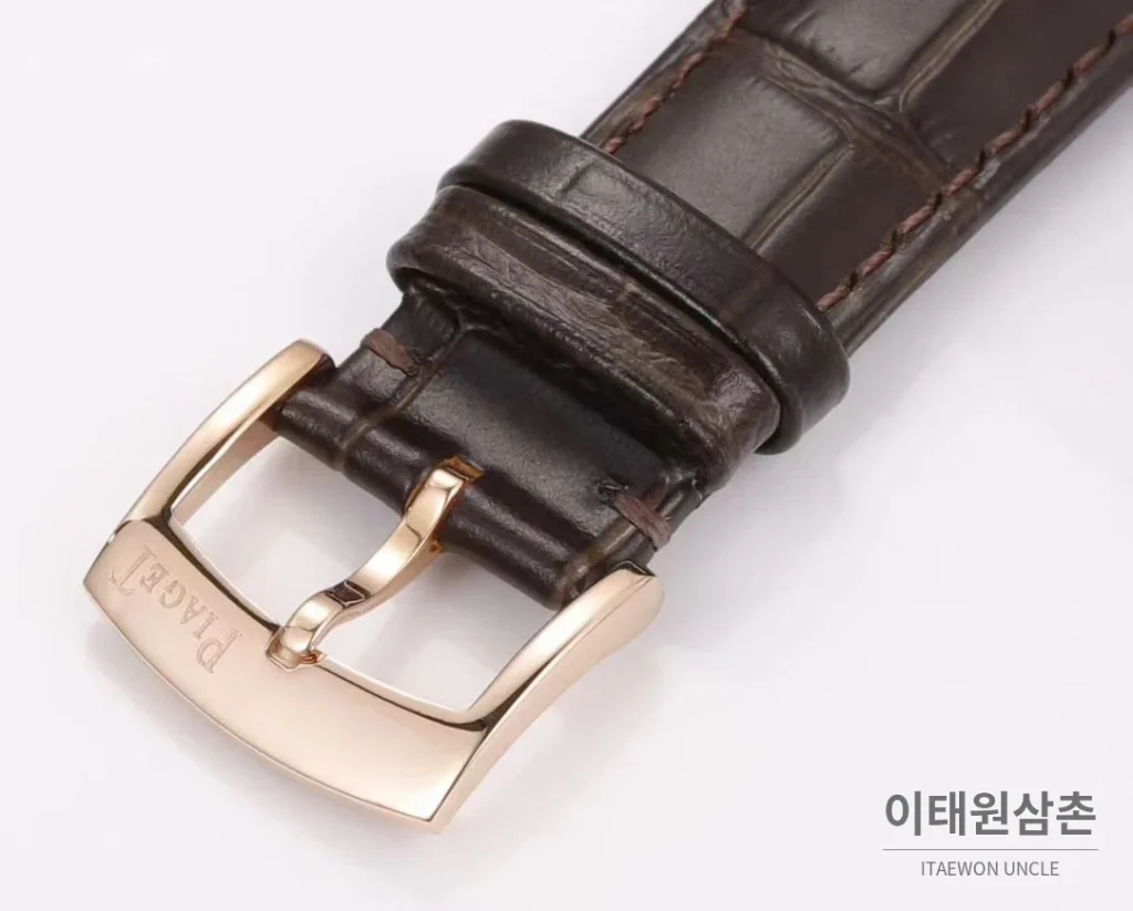 피아제 알티플라노 오리진 울트라씬 스몰세컨즈 데이트 오토매틱 40mm 실버 브라운 가죽 스트랩 로즈골드 베젤