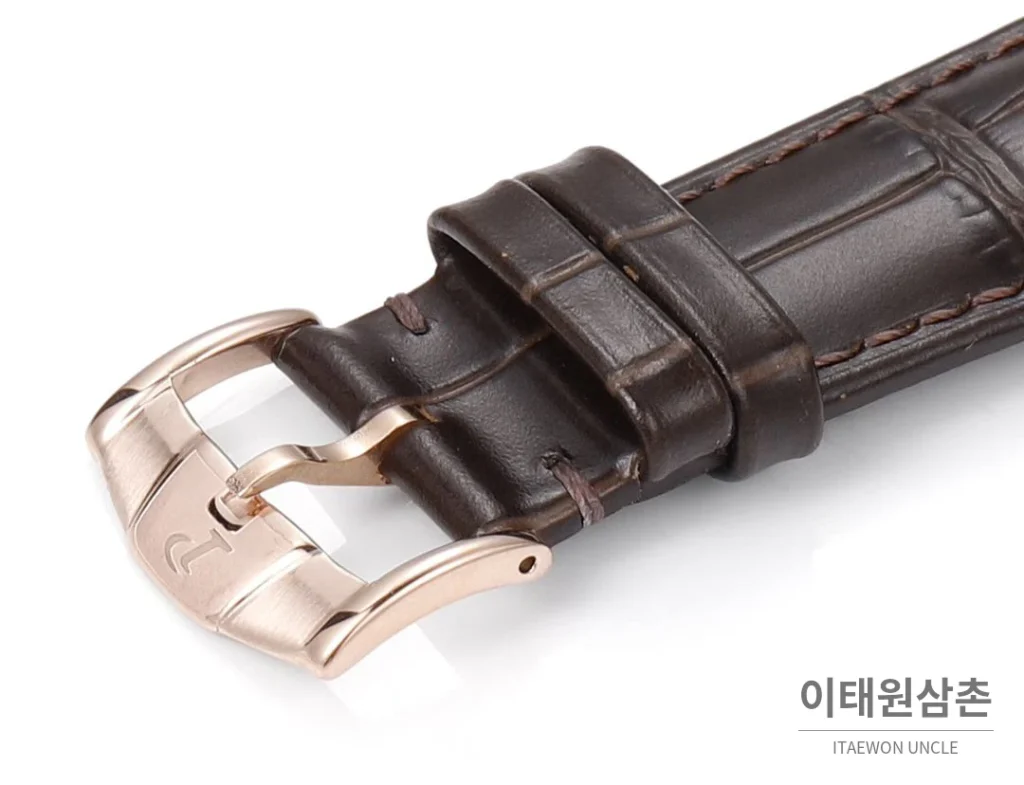 피아제 알티플라노 오리진 울트라씬 스몰세컨즈 데이트 오토매틱 40mm 실버 브라운 가죽 스트랩 로즈골드 베젤 (3)