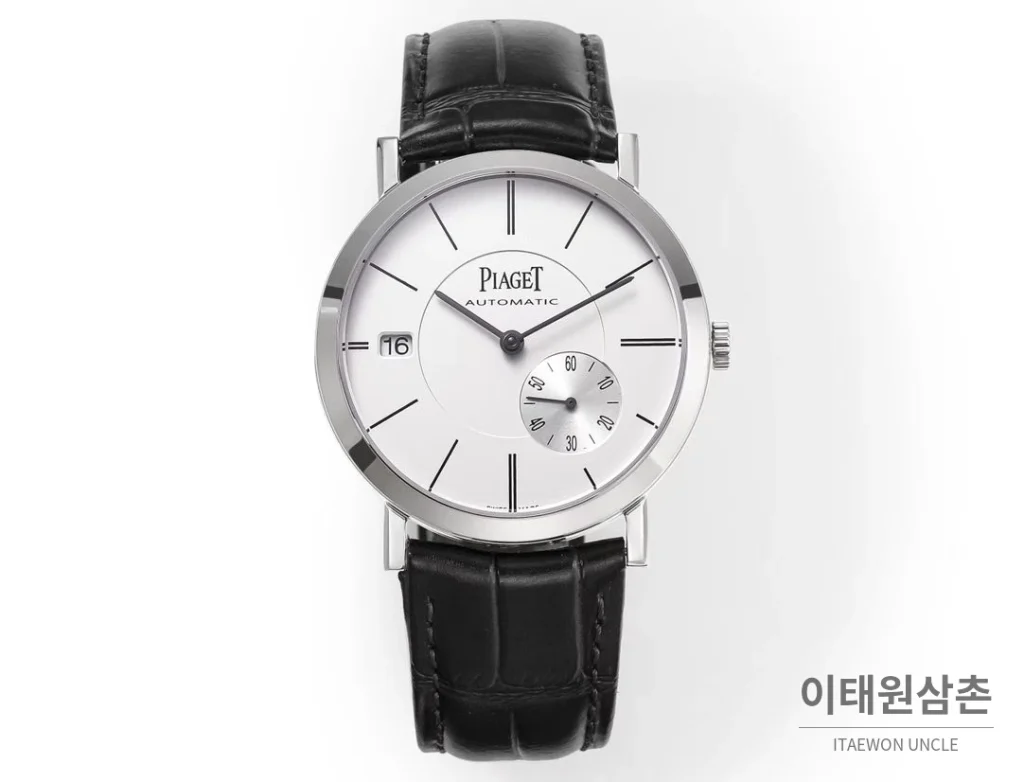 피아제 알티플라노 오리진 울트라씬 스몰세컨즈 데이트 오토매틱 40mm 실버 블랙 가죽 스트랩