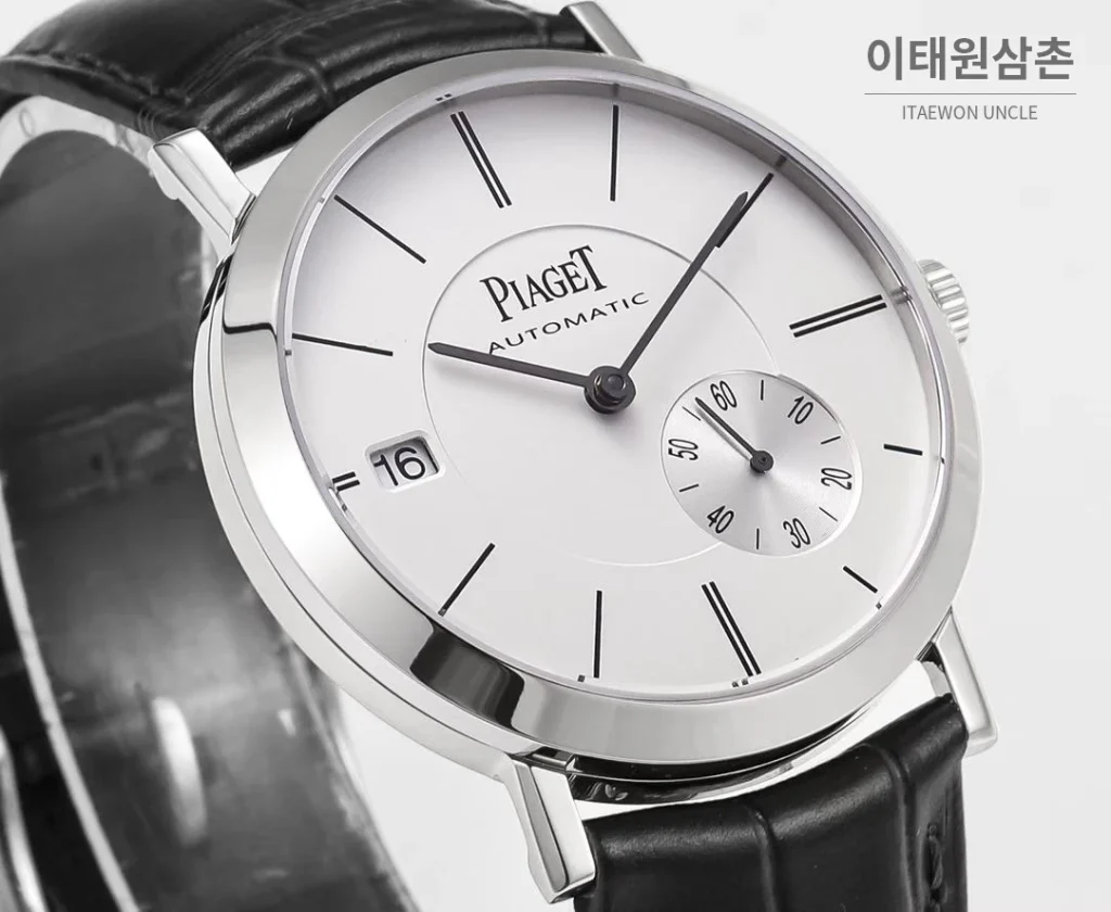 피아제 알티플라노 오리진 울트라씬 스몰세컨즈 데이트 오토매틱 40mm 실버 블랙 가죽 스트랩