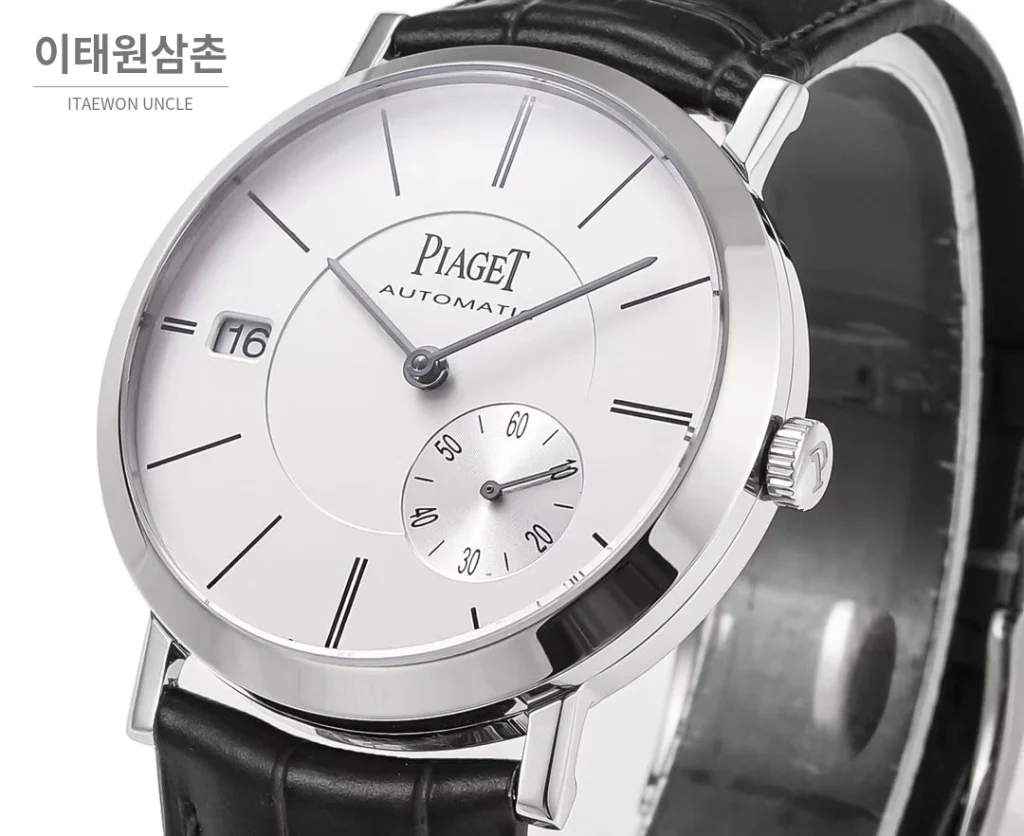 피아제 알티플라노 오리진 울트라씬 스몰세컨즈 데이트 오토매틱 40mm 실버 블랙 가죽 스트랩