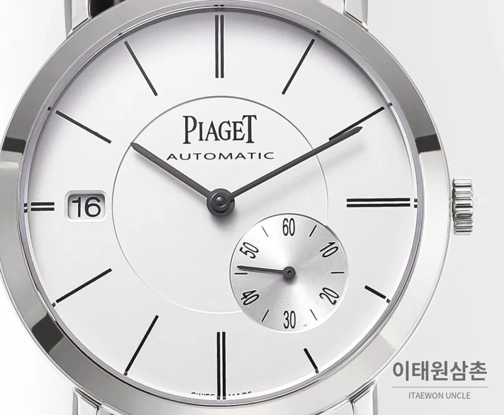 피아제 알티플라노 오리진 울트라씬 스몰세컨즈 데이트 오토매틱 40mm 실버 블랙 가죽 스트랩