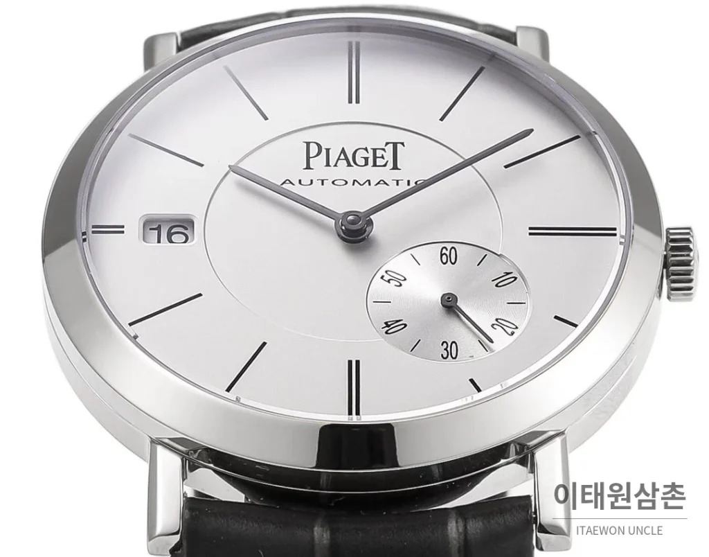 피아제 알티플라노 오리진 울트라씬 스몰세컨즈 데이트 오토매틱 40mm 실버 블랙 가죽 스트랩