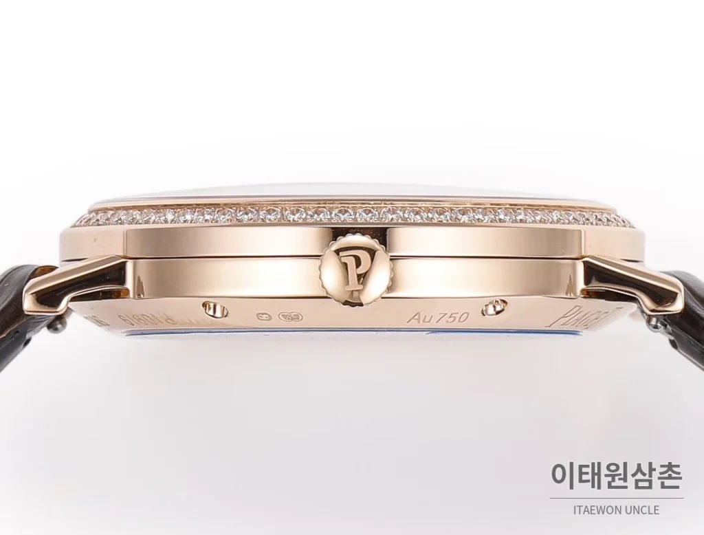 피아제 알티플라노 오리진 울트라씬 스몰세컨즈 데이트 오토매틱 40mm 실버 브라운 가죽 스트랩 로즈골드 베젤 (2)