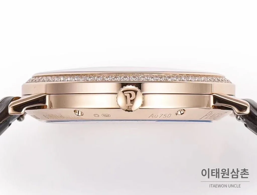 피아제 알티플라노 오리진 울트라씬 스몰세컨즈 데이트 오토매틱 40mm 실버 브라운 가죽 스트랩 로즈골드 베젤