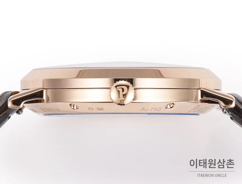 피아제 알티플라노 오리진 울트라씬 스몰세컨즈 데이트 오토매틱 40mm 실버 브라운 가죽 스트랩 로즈골드 베젤 (3)