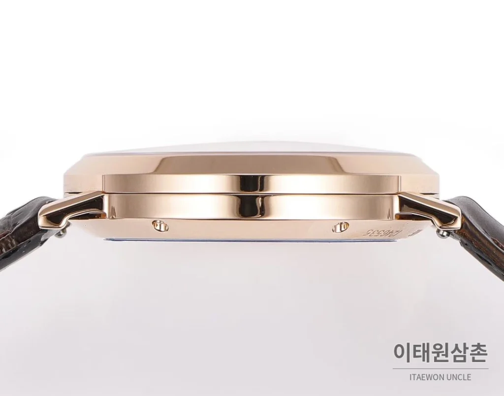 피아제 알티플라노 오리진 울트라씬 스몰세컨즈 데이트 오토매틱 40mm 실버 브라운 가죽 스트랩 로즈골드 베젤 (3)