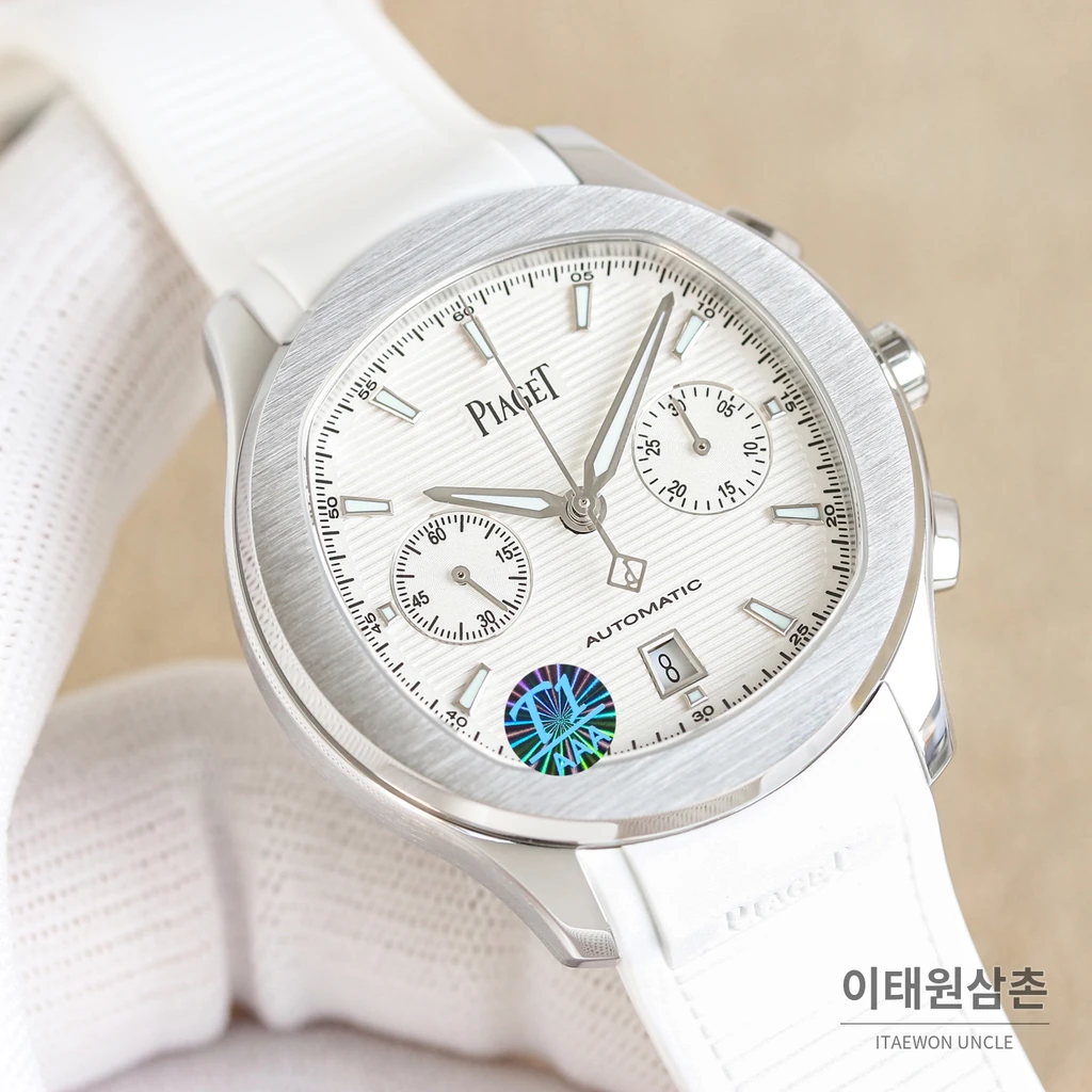 피아제 폴로 S 크로노그래프 스틸 케이스 러버 스트랩 오토매틱 시계 42mm