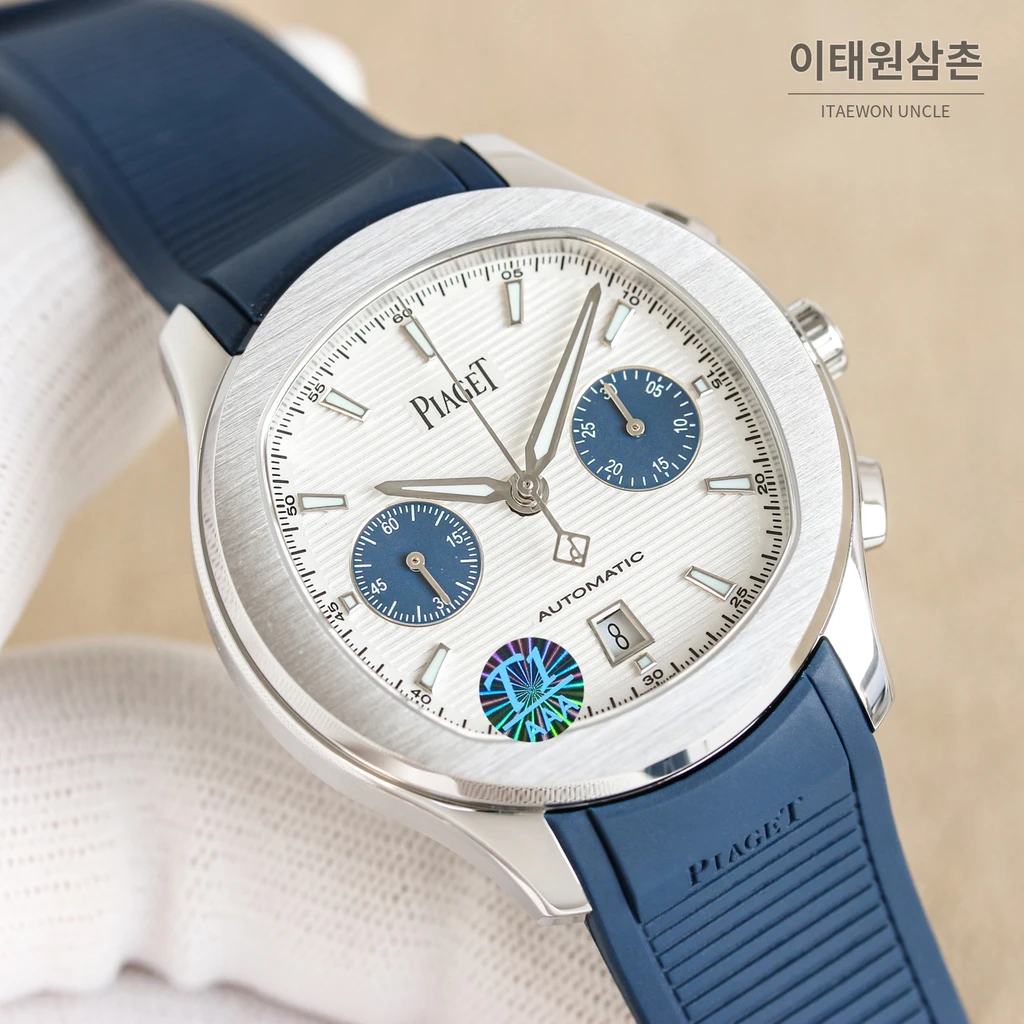 피아제 폴로 S 크로노그래프 스틸 케이스 러버 스트랩 오토매틱 시계 42mm