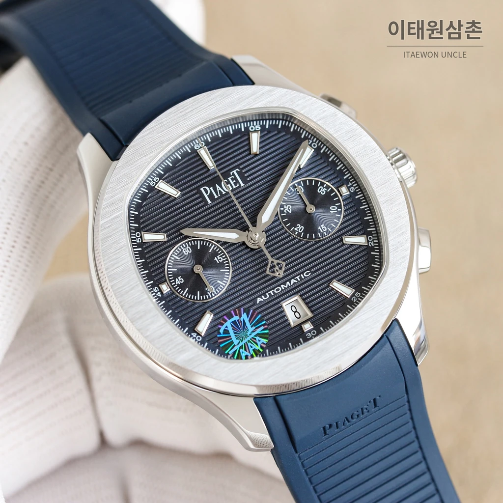 피아제 폴로 S 크로노그래프 스틸 케이스 러버 스트랩 오토매틱 시계 42mm