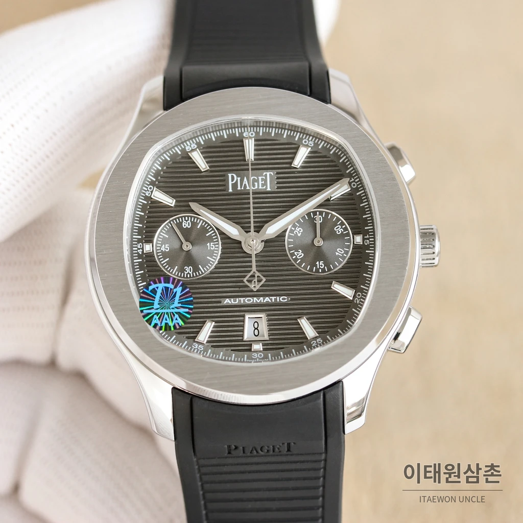 피아제 폴로 S 크로노그래프 스틸 케이스 러버 스트랩 오토매틱 시계 42mm