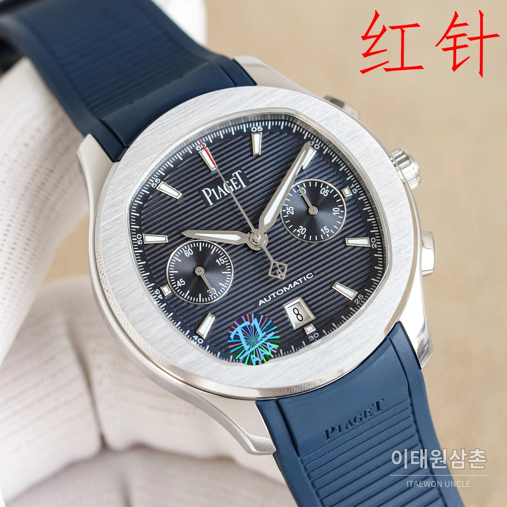 피아제 폴로 S 크로노그래프 스틸 케이스 러버 스트랩 오토매틱 시계 42mm