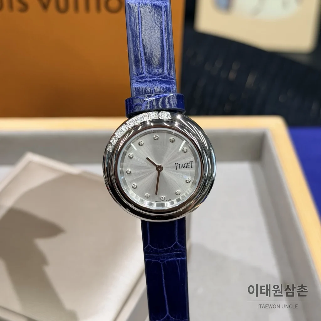 피아제 포제션 회전베젤 악어가죽 쿼츠 여성시계 골드