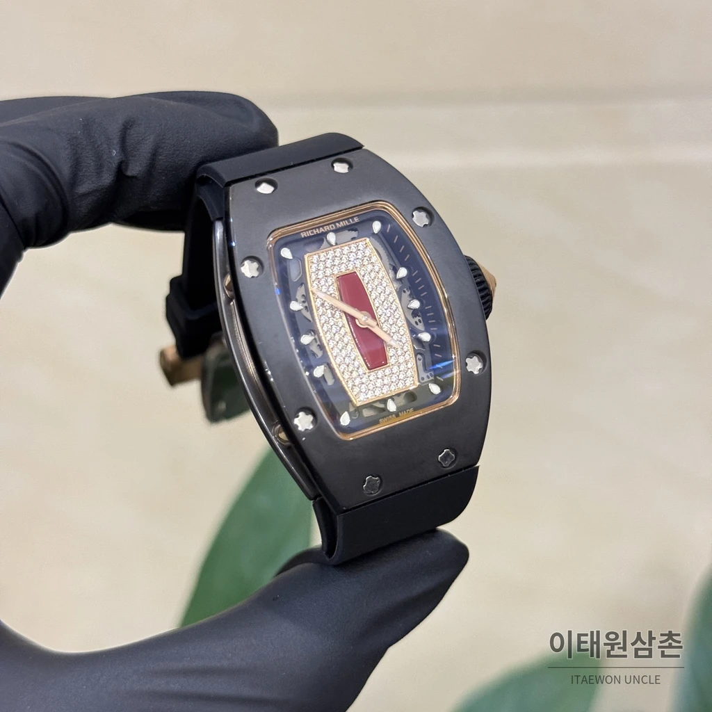 리차드밀 블랙세라믹베젤 레드다이얼 스켈레톤 여성용 시계