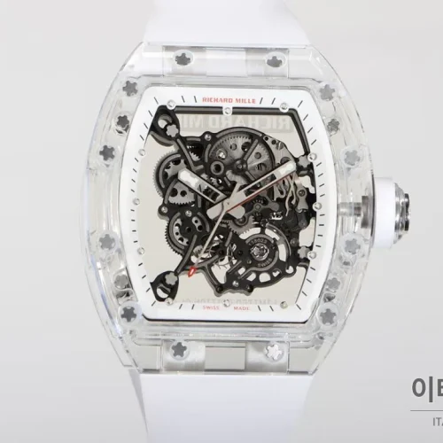 리차드밀 크리스탈 스켈레톤 헨드와인드 무브먼트 51mm RM055 스켈레톤 다이얼 화이트 러버 스트랩 세라믹 케이스 리차드밀 크리스탈 스켈레톤 헨드와인드 무브먼트 51mm RM055 스켈레톤 다이얼 화이트 러버 스트랩 세라믹 케이스