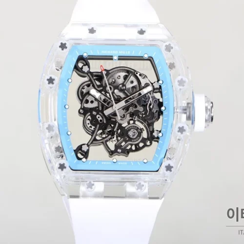 리차드밀 크리스탈 스켈레톤 헨드와인드 무브먼트 51mm RM055 스켈레톤 다이얼 화이트 러버 스트랩 아이스블루 베젤 (3) 리차드밀 크리스탈 스켈레톤 헨드와인드 무브먼트 51mm RM055 스켈레톤 다이얼 화이트 러버 스트랩 아이스블루 베젤 (3)