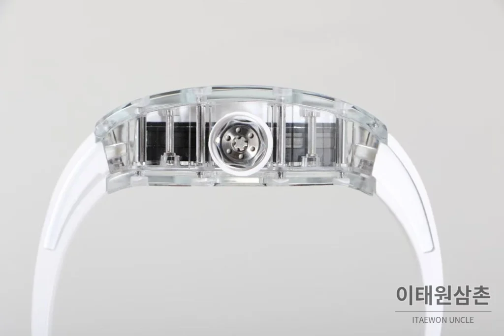 리차드밀 크리스탈 스켈레톤 헨드와인드 무브먼트 51mm RM055 스켈레톤 다이얼 화이트 러버 스트랩 세라믹 케이스