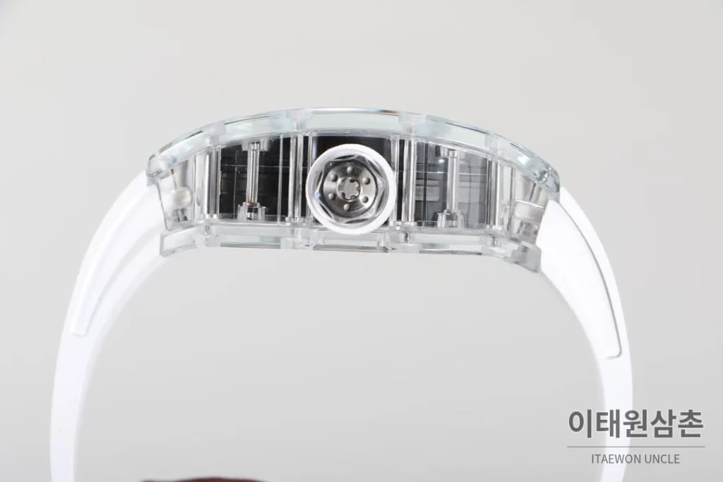리차드밀 크리스탈 스켈레톤 헨드와인드 무브먼트 51mm RM055 스켈레톤 다이얼 화이트 러버 스트랩 화이트 베젤