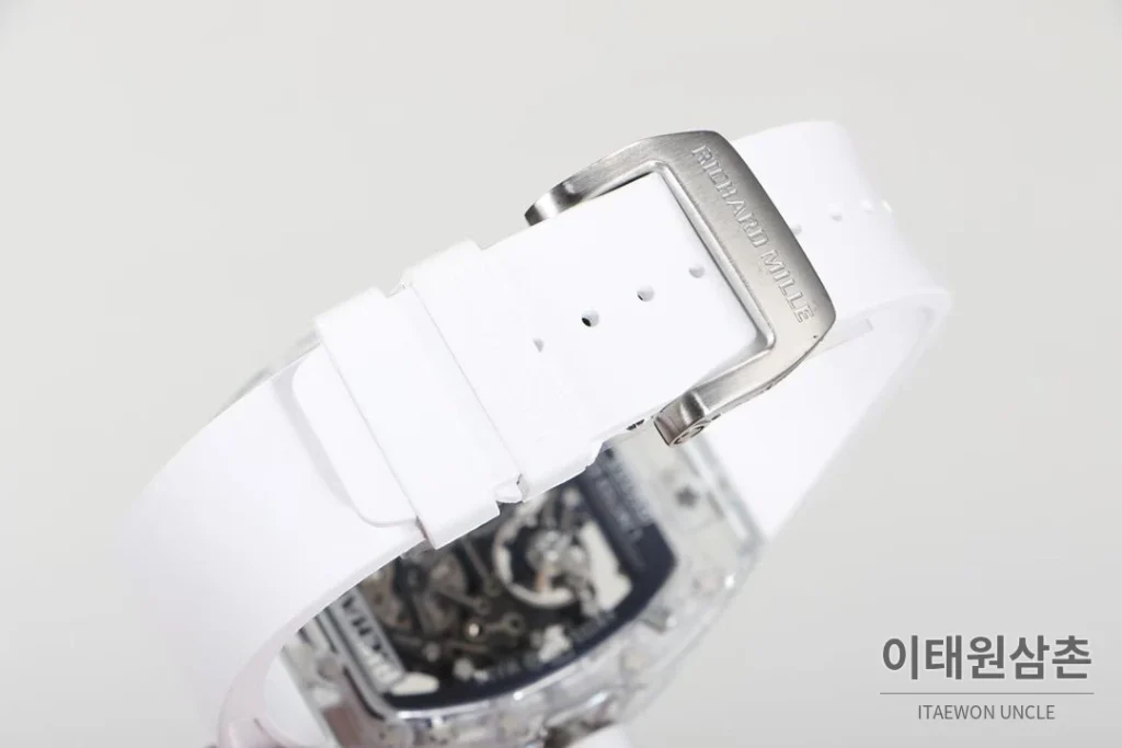 리차드밀 크리스탈 스켈레톤 헨드와인드 무브먼트 51mm RM055 스켈레톤 다이얼 화이트 러버 스트랩 세라믹 케이스