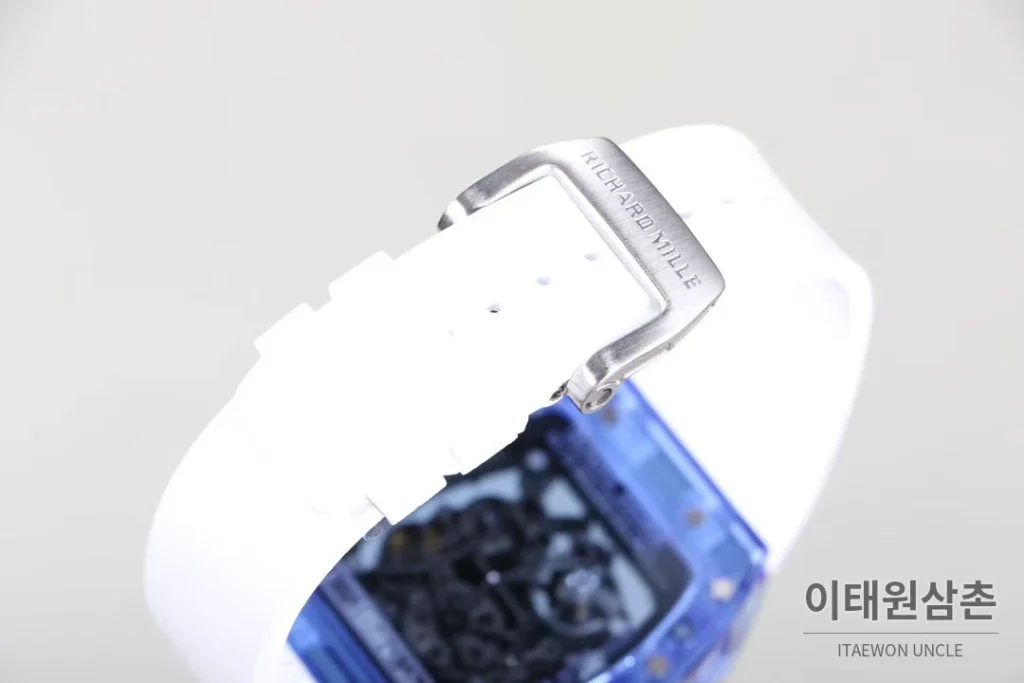 리차드밀 크리스탈 스켈레톤 헨드와인드 무브먼트 51mm RM055 스켈레톤 다이얼 화이트 러버 스트랩 아이스블루 베젤 (2)