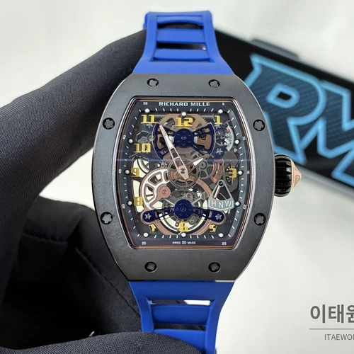 리차드밀 RM 17-02 블랙 세라믹 블루 스트랩 투르비용 시계 48mm