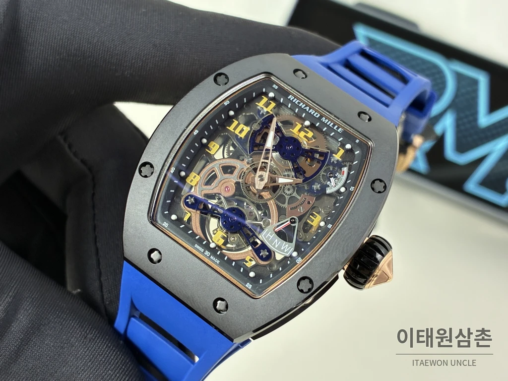 리차드밀 RM 17-02 블랙 세라믹 블루 스트랩 투르비용 시계 48mm