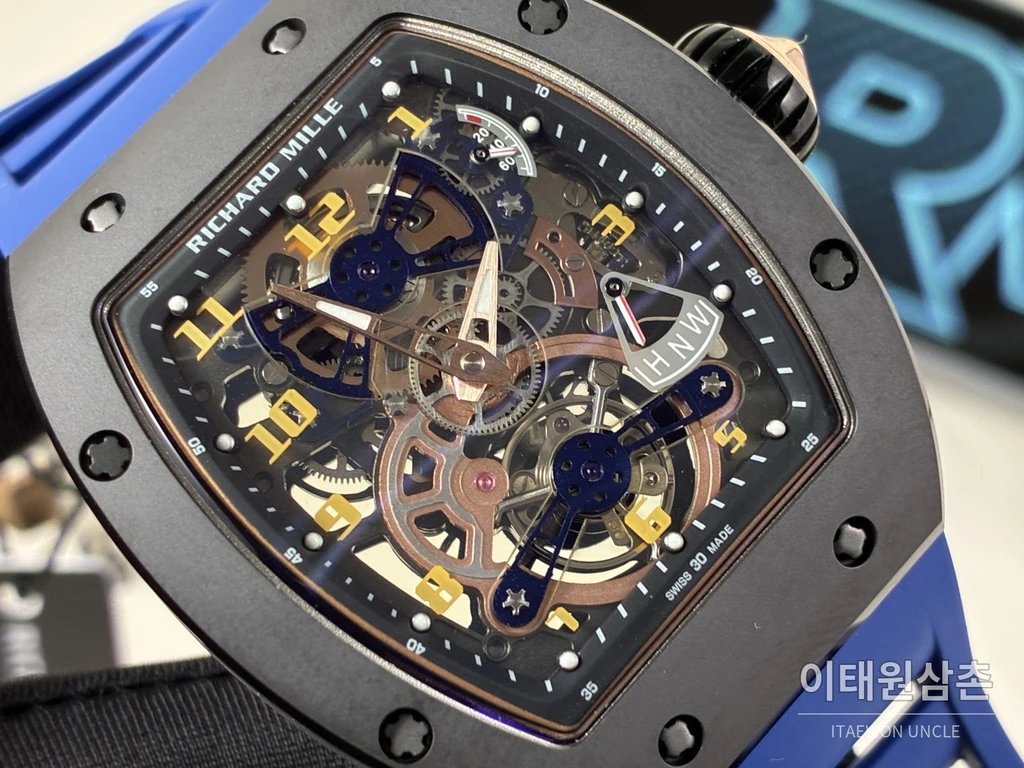 리차드밀 RM 17-02 블랙 세라믹 블루 스트랩 투르비용 시계 48mm