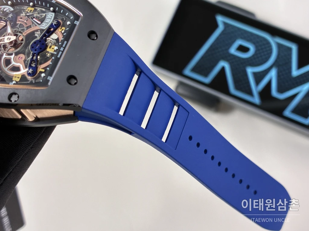 리차드밀 RM 17-02 블랙 세라믹 블루 스트랩 투르비용 시계 48mm
