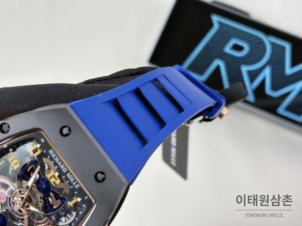 리차드밀 RM 17-02 블랙 세라믹 블루 스트랩 투르비용 시계 48mm