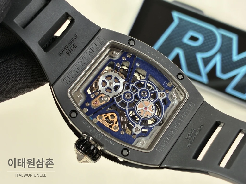 리차드밀 RM 17-02 블랙 세라믹 블랙 스트랩 실버 인덱스 투르비용 시계 48mm