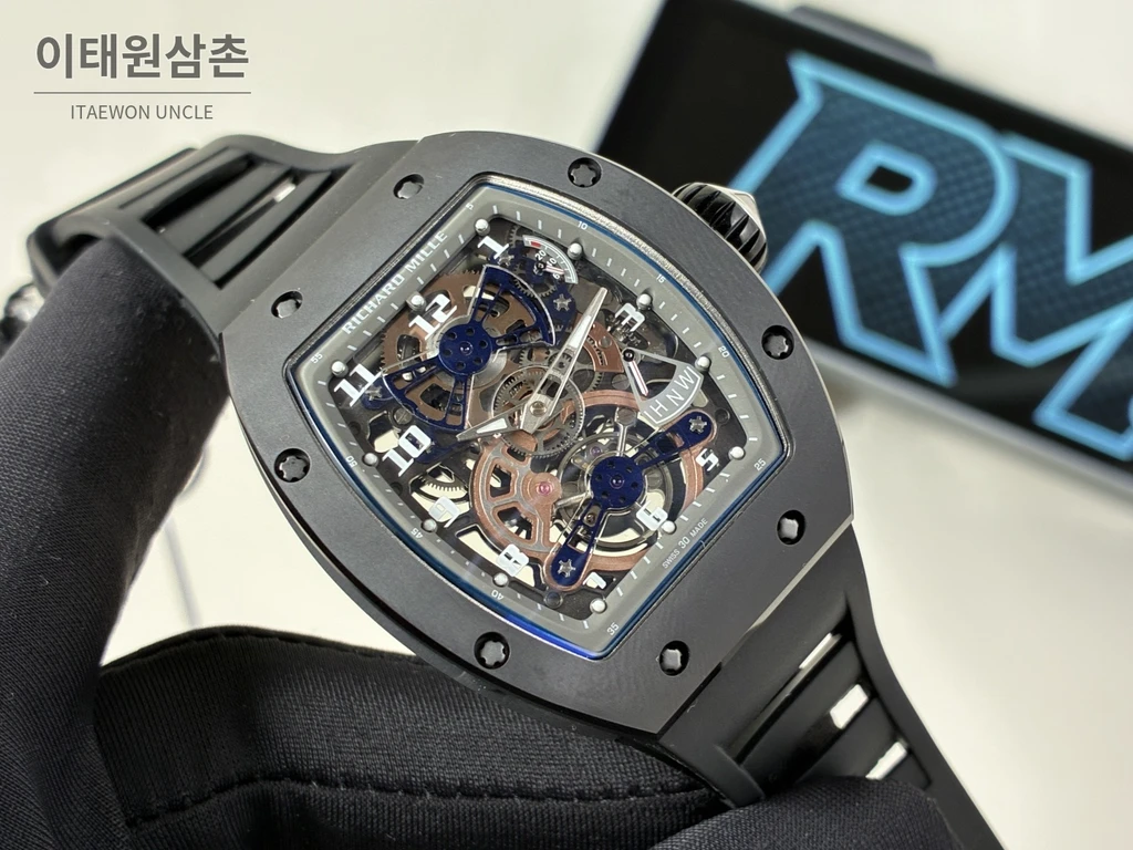 리차드밀 RM 17-02 블랙 세라믹 블랙 스트랩 실버 인덱스 투르비용 시계 48mm