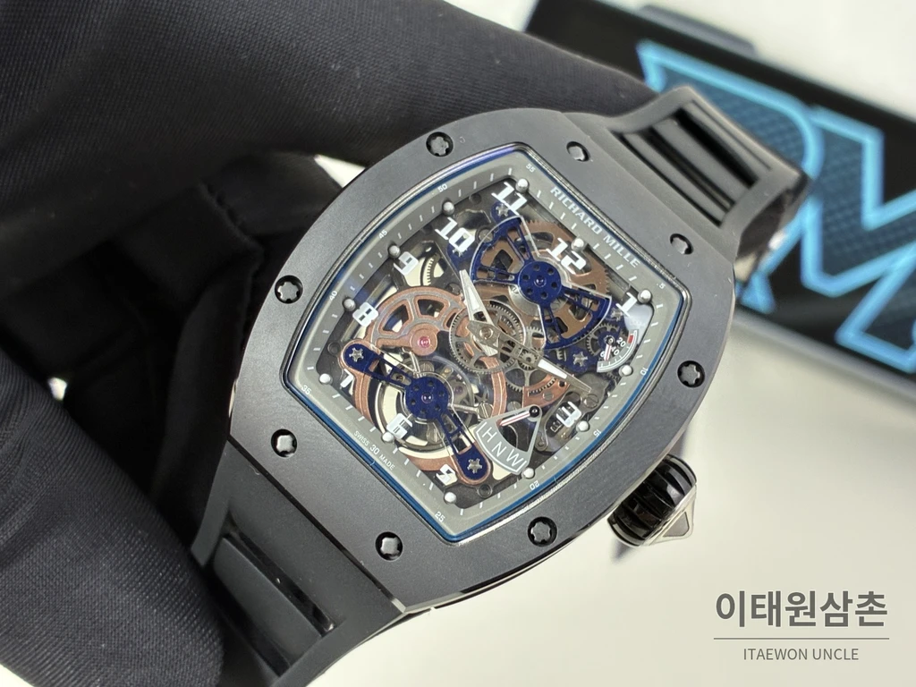 리차드밀 RM 17-02 블랙 세라믹 블랙 스트랩 실버 인덱스 투르비용 시계 48mm