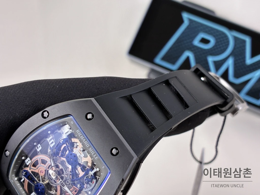 리차드밀 RM 17-02 블랙 세라믹 블랙 스트랩 실버 인덱스 투르비용 시계 48mm