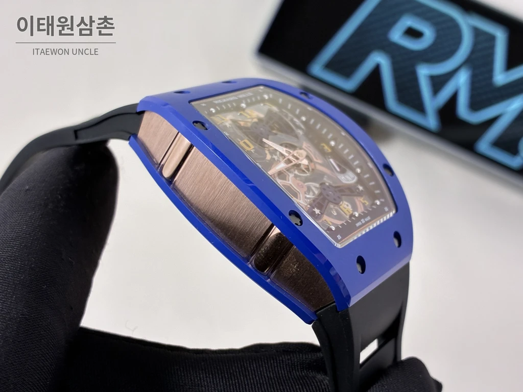 리차드밀 RM 17-02 블루 세라믹 블랙 스트랩 투르비용 시계 48mm
