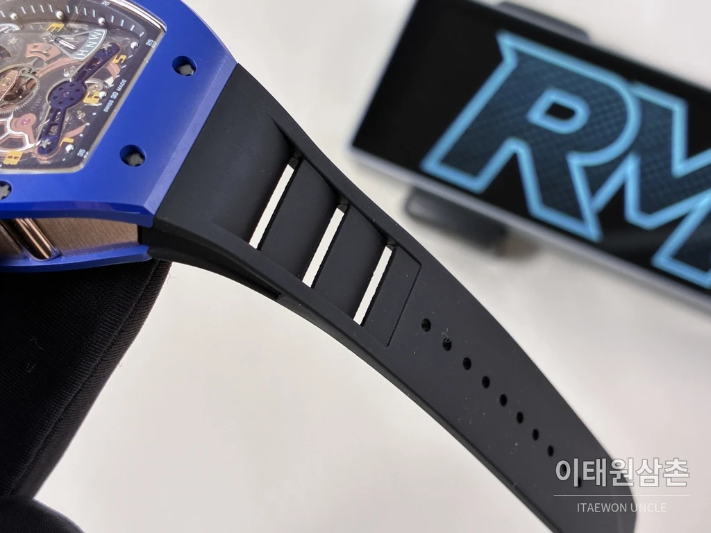 리차드밀 RM 17-02 블루 세라믹 블랙 스트랩 투르비용 시계 48mm