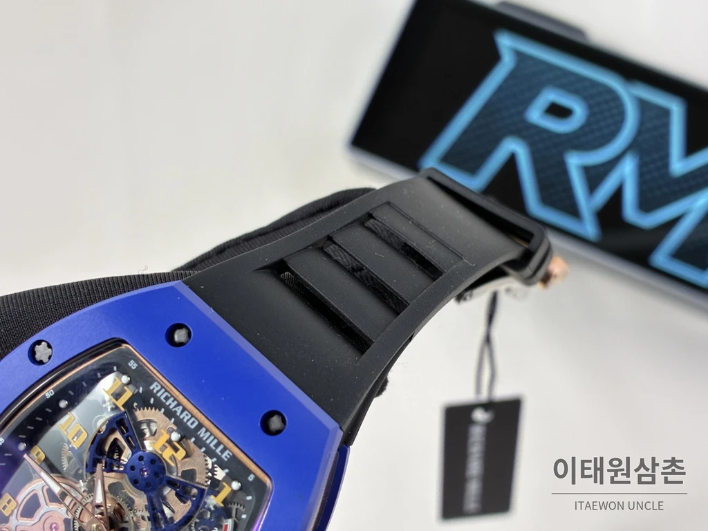리차드밀 RM 17-02 블루 세라믹 블랙 스트랩 투르비용 시계 48mm