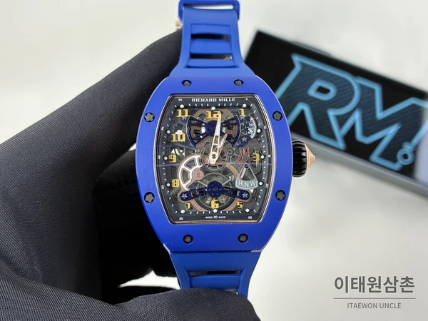 리차드밀 RM 17-02 블루 세라믹 블루 스트랩 투르비용 시계 48mm