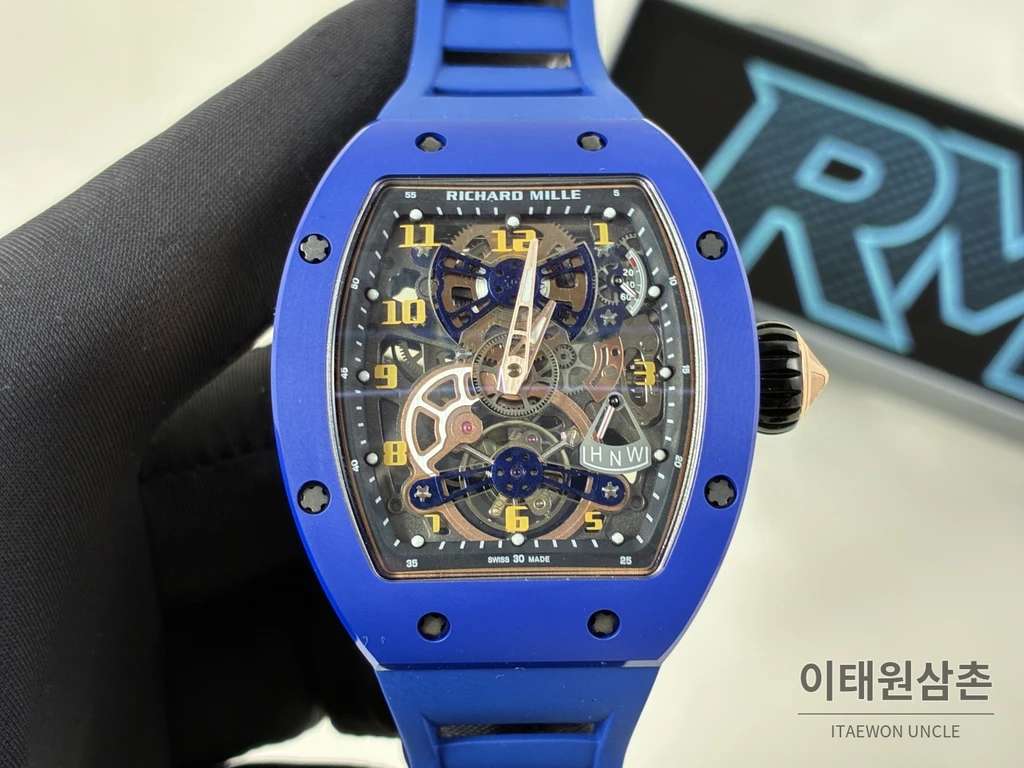 리차드밀 RM 17-02 블루 세라믹 블루 스트랩 투르비용 시계 48mm